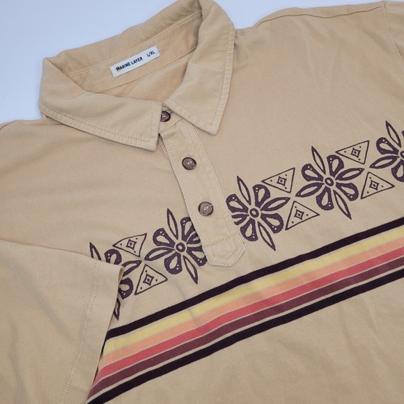 Marine Layer Other - Marine Layer Preston Polo Shirt Men Large‎ Vintage Yellow Retro Coastal Print SS